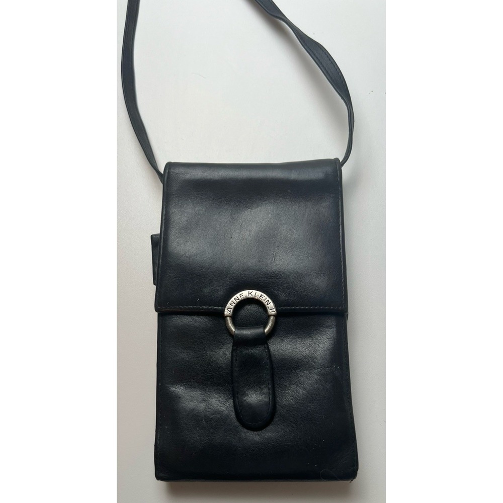 Anne Klein II Purse Black Faux Leather Cross Body Carry Bag 7"x4.5"